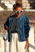 Deep Wash Vintage Button Front Large Patch Pocket Straight Cut Denim Jacket